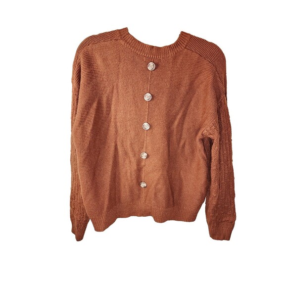 Emery Rose Womens S Orange Knit Long Sleeve Crew Neck Button Back Sweater - Picture 3 of 6